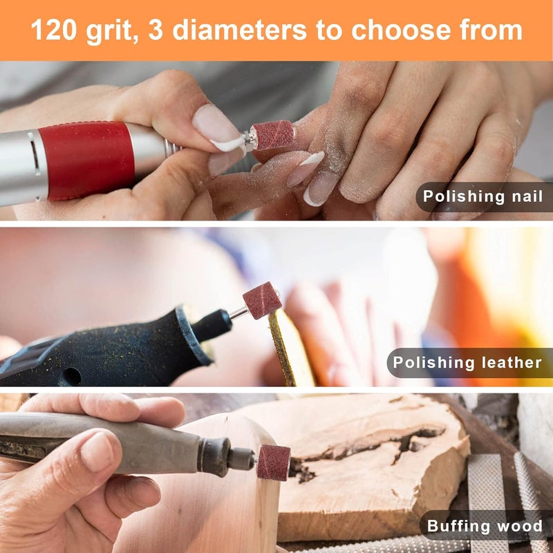 BAGTeck 162 Pieces Sanding Drums Kit Drum Sander for Drill with Storage Box Including 150 Pieces Sanding Band Sleeves and 12 Pieces Drum Mandrels for Rotary Tool- 120 Grit - Image 2